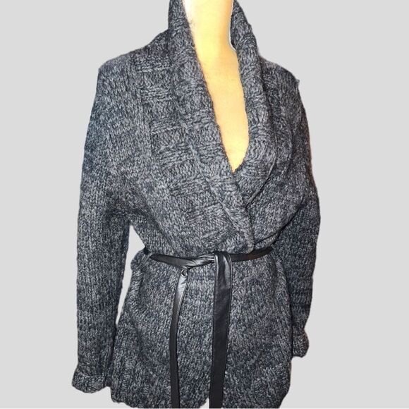 INC International Concepts Jackets & Blazers - Inc gray sweater jacket with faux leather tie waist!
